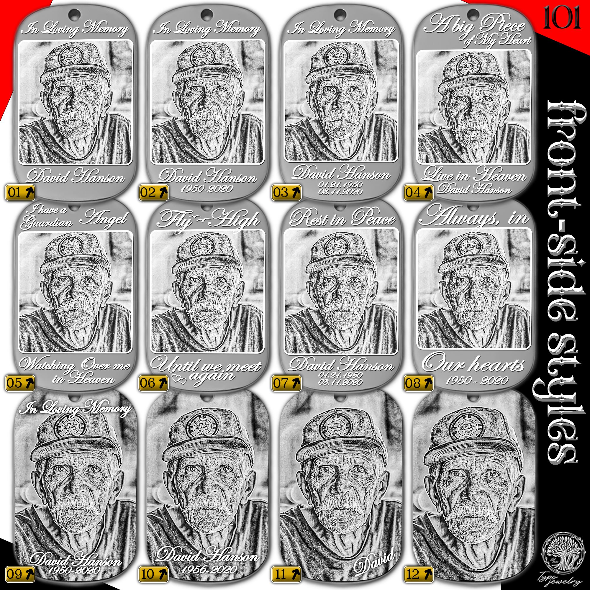 Flat lay of engraved memorial pendants slide 1